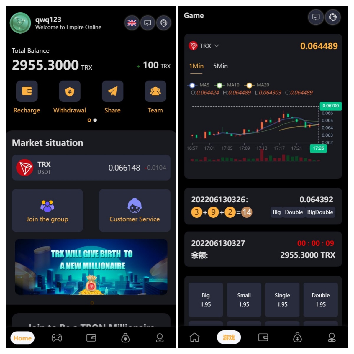 USDT哈希值竞猜系统源码-TRX大小竞猜